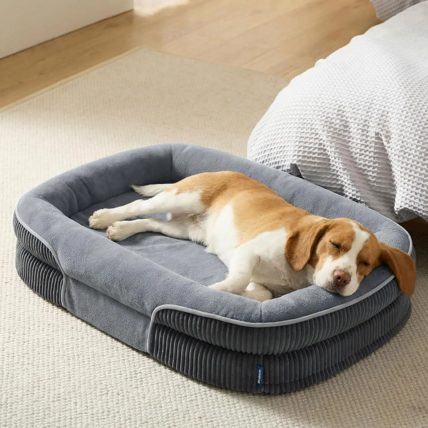 Bedsure 360 ° Oval Bolster Orthopedic Dog Beds Large Sized Dog,35" Grey |   Egg-Crate Foam for Senior Dogs, Big Comfort Pet Sofa Couch with Ultra-Soft Fleece Waterproof Washable Cover