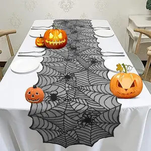 Halloween Spider Web Lace Table Runner Party Gift Home Dining Room Decoration, Spooky Decorative Accessory for Halloween Parties