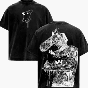 Chainsaw Man Denji Tee – Vintage Washed Heavy Cotton Oversized T-Shirt, Double Printed Anime Manga Graphic Top, Retro Unisex Streetwear for Devil Hunter Fans, Movie Inspired Edition Chainsaw Man anime merchandise