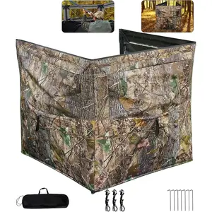 3-Panel Hunting Blind 40x40 Inches, Portable See Through Ground Blind for Deer Turkey, Pop Up Camo Tent with Bag for 2-3 Person, Silent Adjustable Windows