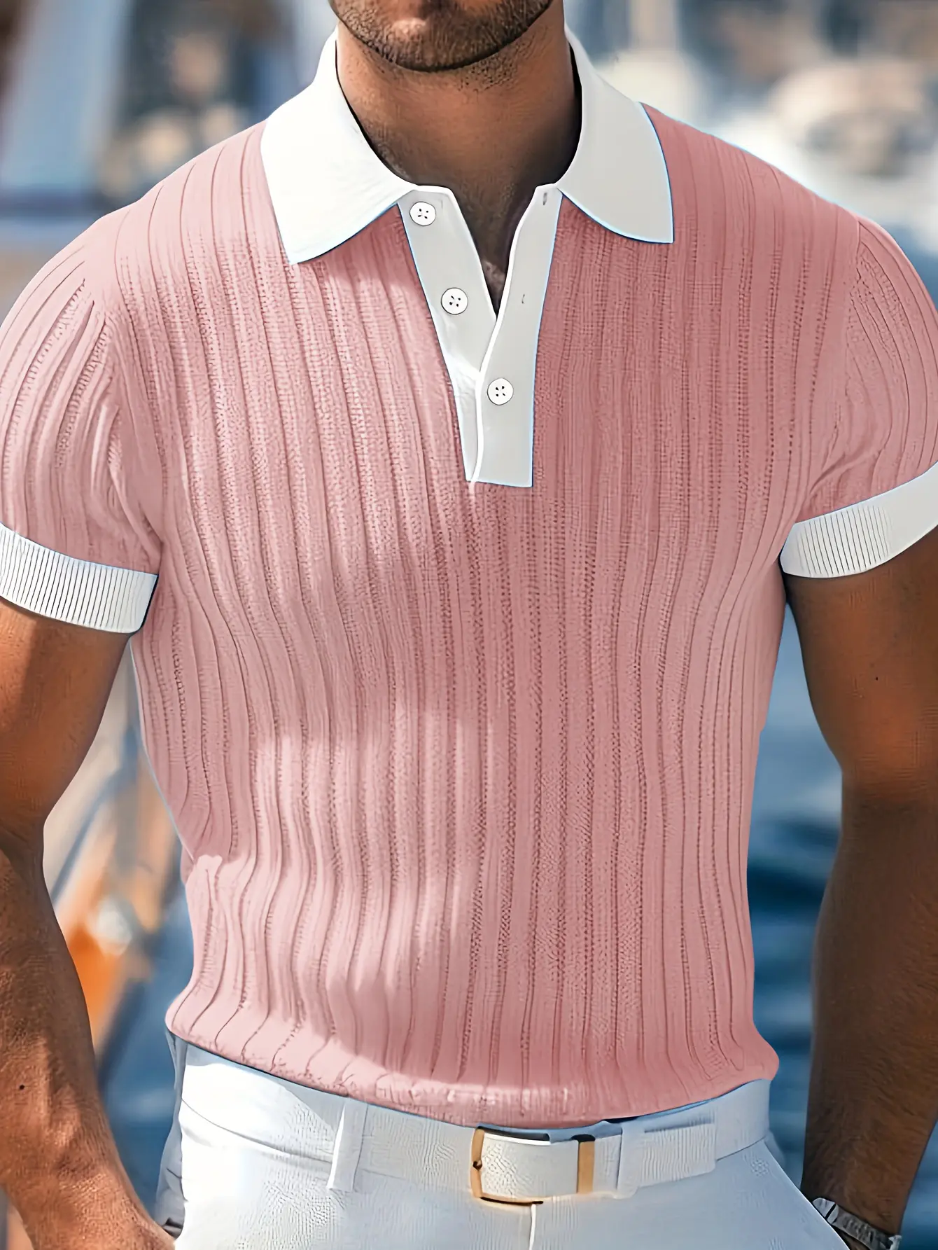 Men’s Fashion Contrast Collar Polo Shirt,  Creates a Stylish Casual Look for Men, Casual Wear, Polyester Fabric, High-Quality Texture, Suitable for Gifting, Traveling Elegantr gifts for dad gifts for dad christmas gifts for dad v neck shirt