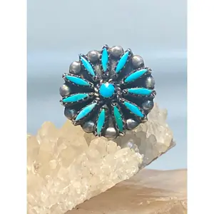 Turquoise ring size 6  Zuni petite point flower southwest sterling silver  women girls