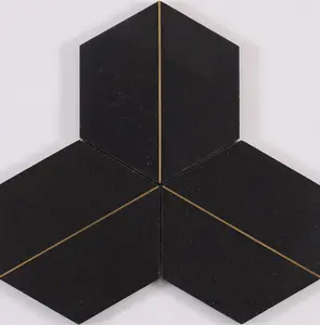 6" Hex Classic Black marble with Gold Accent Backsplash Mosaic Floor and Wall Tiles (7.6X12 inch) DP8693