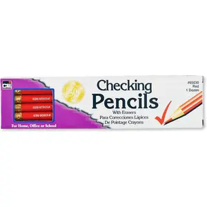 Red Colored Checking Pencil with Eraser, 12/Box (65030)