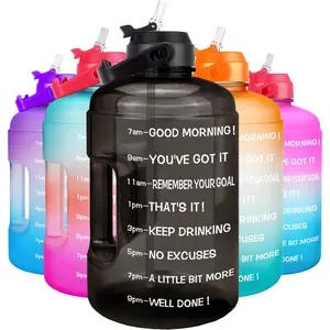 1 Gallon Water Bottle - with Straw & Motivational Time Marker Leak-Proof   Gym  Outdoor Large(128OZ/73OZ) Capacity Water Jug