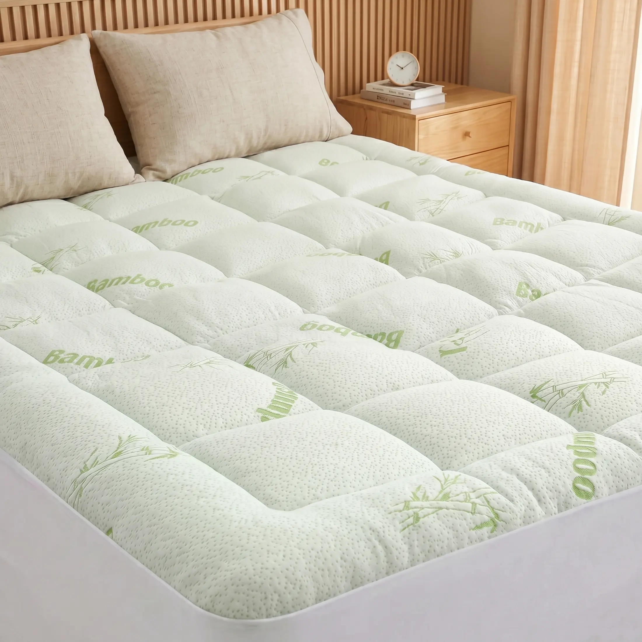 DUMOS Ultra Soft Mattress Topper，Viscose Made from Bamboo Pillow Top Mattress Pad，Naturally Cooling for Hot Sleepers, Mattress Toppers, Bamboo Topper Mattress