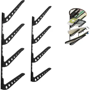 4-Board Adjustable Wall Mount Surf Rack for Surfboard, Wakeboard, Snowboard Storage - Wall Hangers for Boards Display