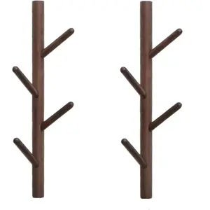Coat Rack 2 pack-Wall Mounted Hat Rack Coat Hooks-Sturdy Wooden Coat Rack Stand-Entryway Hall Tree Coat Tree with Solid Base for Hat,Clothes,Purse,Scarves,Handbags,Umbrella(Dark Brown)