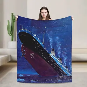 Ship Sinking Movie Fleece Blanket, Vintage Ocean Voyage Cruise Ship Print Lightweight Throw Blanket Soft Cozy Bedroom Couch Sofa Blanket Men Women Adults Boys Girls Cozy Fuzzy Plush Flannel Movie Fans Valentines lovers Wife Gift Plush Warm Blanket