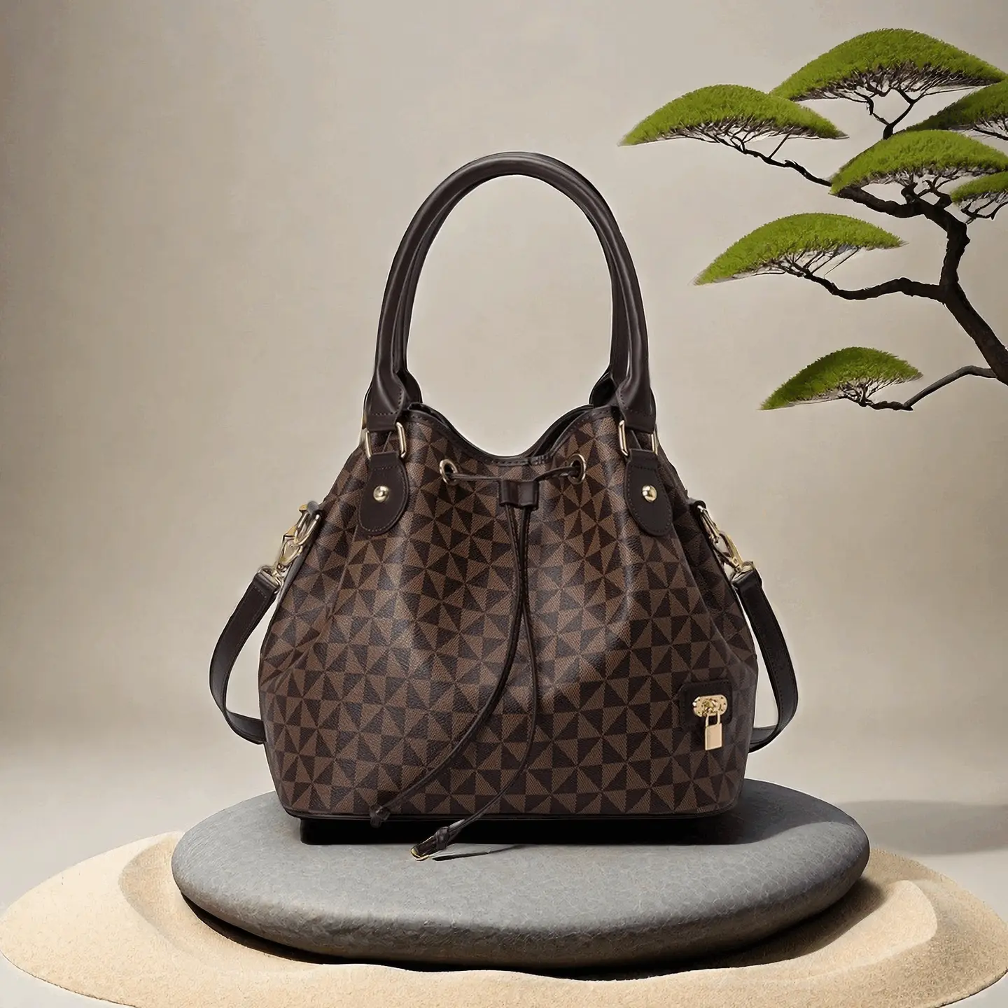 Women Large Capacity Windmill Pattern Shoulder Bucket Bag Fashionable Outdoor Handbag Travel Fitness Storage Sports Duffel Bag