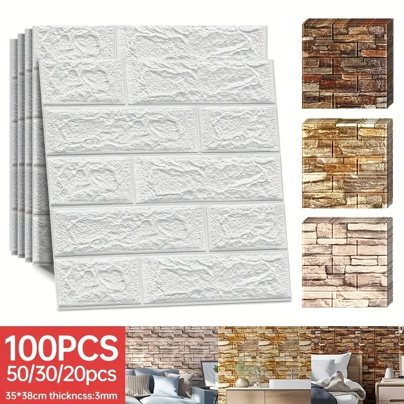 3D Wall Stickers, Foam Brick Pattern Wallpaper, Peel and Stick Wallpaper, Self-Adhesive, Easy Peel Off, Cleanable, Cuttable, for Room Kitchen Living Room Bathroom Corridor