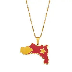 hot-selling stainless steel Ethiopia Tigray region map national flag pendant necklace women and girls jewelry