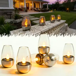 ISUNMEA 6Pack Solar Power Tea Lights Outdoor Flameless Flicker IP65 Waterproof Table Lamp LED Candles with Dusk to Dawn Sensor for Lantern Garden Camping Party Home Decorations Warm Color