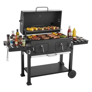 VEVOR Foldable Charcoal Grill, 250 sq. in. Portable Charcoal Barbecue Grill with Liftable Charcoal Tray Side Tables, Brushed Stainless Steel BBQ Cooking Grills for Outdoor Camping Backyard Parties