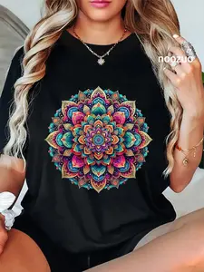 100% Cotton Unisex Curse Word Mandala Graphic Tees T Shirt for Women Yoga Lover T-Shirt
