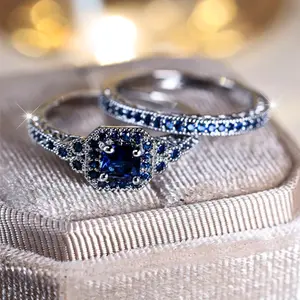 2pcs Fashionable Cubic Zirconia Ring Set, Elegant Wedding/Engagement Ring, Perfect Valentine’s Day Gift for Women, Ideal for Dating, Special Occasions