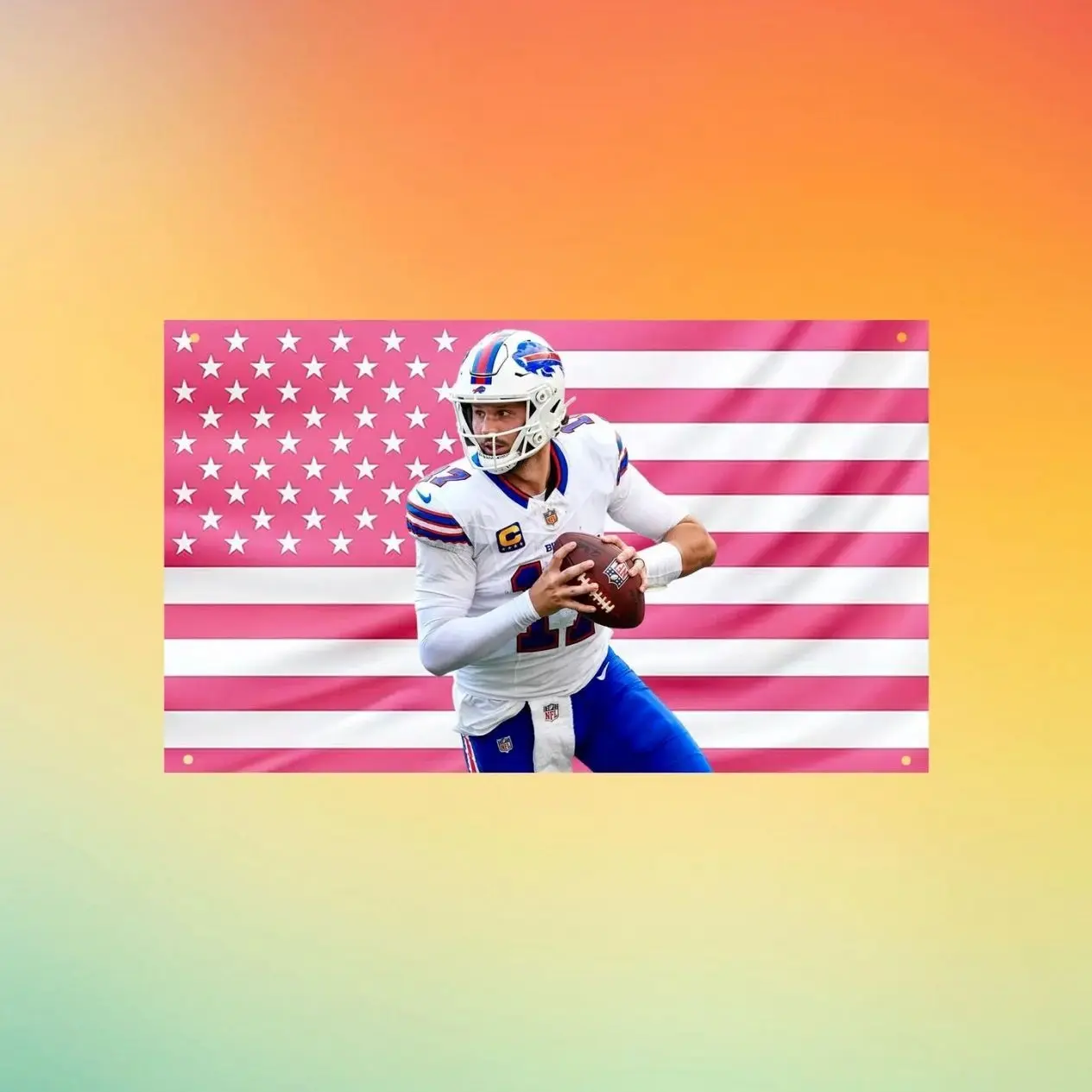 Josh Allen Buffalo Football Flag Wall Tapestry, Quarterback Wall Flag, Pink American Flag Decor, Sports Fan Gift, Game Room
