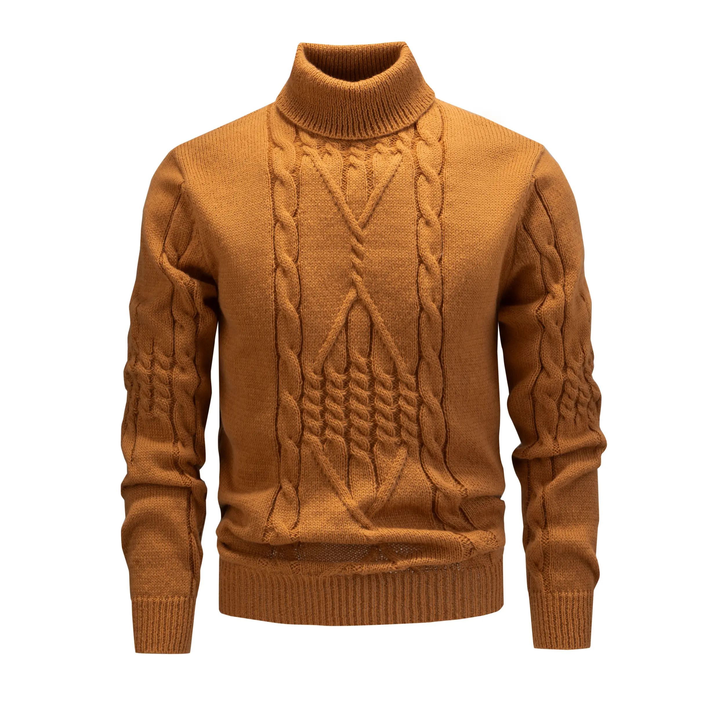 Men's Casual Long-Sleeve Chunky Cable-Knit Thermal Pullover Sweater, 2025 Fall-Winter Plain Polyester Knitted Tops (Unisex Fit), Full Sleeves, Longsleeves, Menswear