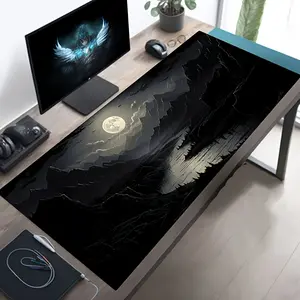 Stunning Large-Size Abstract Art Mouse Pad - Night Scene Full Moon and Mountain Range Design, Non-Slip Rubber Base, Rectangular Gaming and Office Desk Mat, Nature-Themed Computer Accessory, Essential for Large Workstations, Durable Extended Mouse