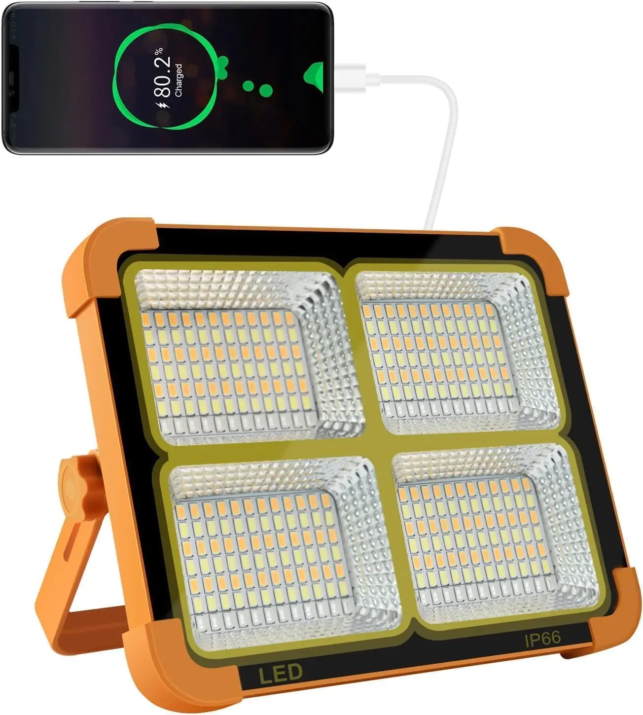 Solar LED Work Light Portable Rechargeable Flood Light, 10000LM Bright Camping Light with Power Bank Function, IP66 Waterproof 5 Modes Emergency Light for Job Site Fishing Outdoor Survival