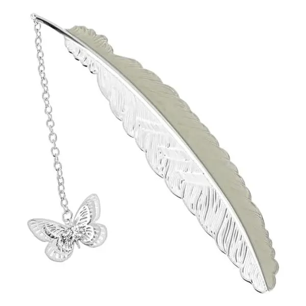 Feather Metal Bookmark with 3D Butterfly Pendant, Glow in The Dark Butterfly Bookmark, Fantasy Bookmark Gifts for Women Girls, Cool Bookmarks for Book Reading Lovers(Silver Butterfly)