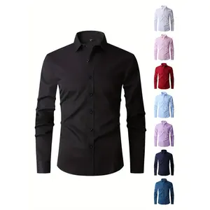 Men'S New Autumn Long-Sleeve Shirt, Slim-Fit Business Casual White Shirt in Solid Color.
