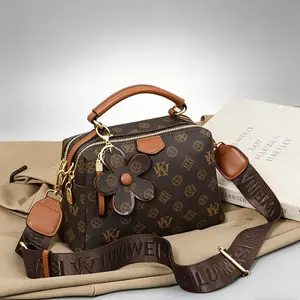 Vintage Monogram Crossbody Bag | 3-Way Handbag with Flower Charm - Spacious & Stylish for Daily Use