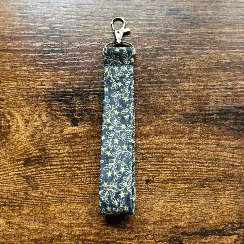 Deep Navy Viney Stars Fabric Keychain Wristler