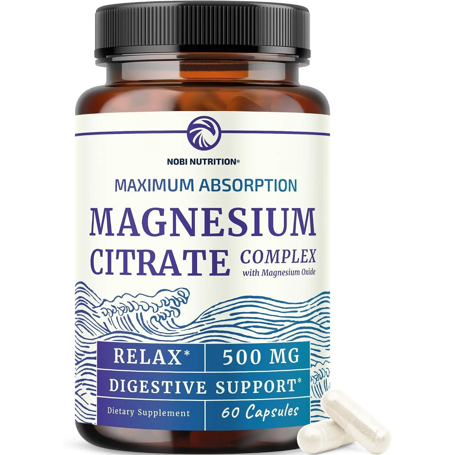 Magnesium Citrate Complex 500mg High Absorption Supplement for Constipation Relief Digest Support Calm Relaxation Muscle Tension Relief Citrato de Magnesio Non-GMO Soy-Free Daily Dietary Supplement 60 Capsules
