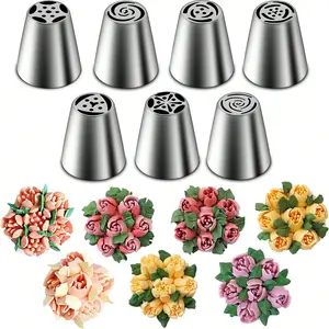 Russian Beginner Piping Tips Set, Stainless Steel Cupcake Flower Shaped Frosting Nozzle Kit, Kitchen Gadgets For Pastry Cupcakes Cakes Decorating, Pastry Decorating Tools