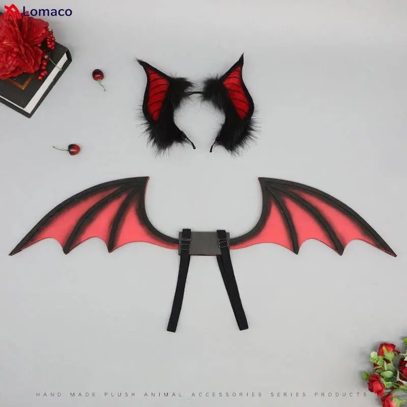 3-Piece Demon Cosplay Props Set, Plastic Bat Ears Headband, Wings, and Devil Tail for a Halloween Party or Comic-Con