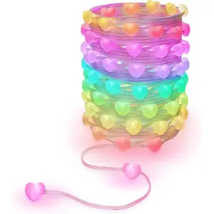 33ft Heart String Lights Valentines Day Decorations, 66 LED RGB Color Changing String Fairy Lights, 200+ Scene Modes for Christmas Valentines Day Decor Bedroom Backdrop Indoor Outdoor