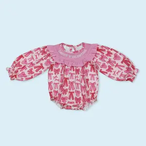 Pink bow daddy's valentines smocked baby girls romper