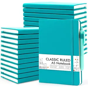 24 Pack Journal Notebook for Work,  Business Notebook Bulk Hardcover Lined Writing Journal with Pen Holder for Men Women Note Taking, with 24 Black Pens, 120 GSM, 5.1"x8.3", A5,