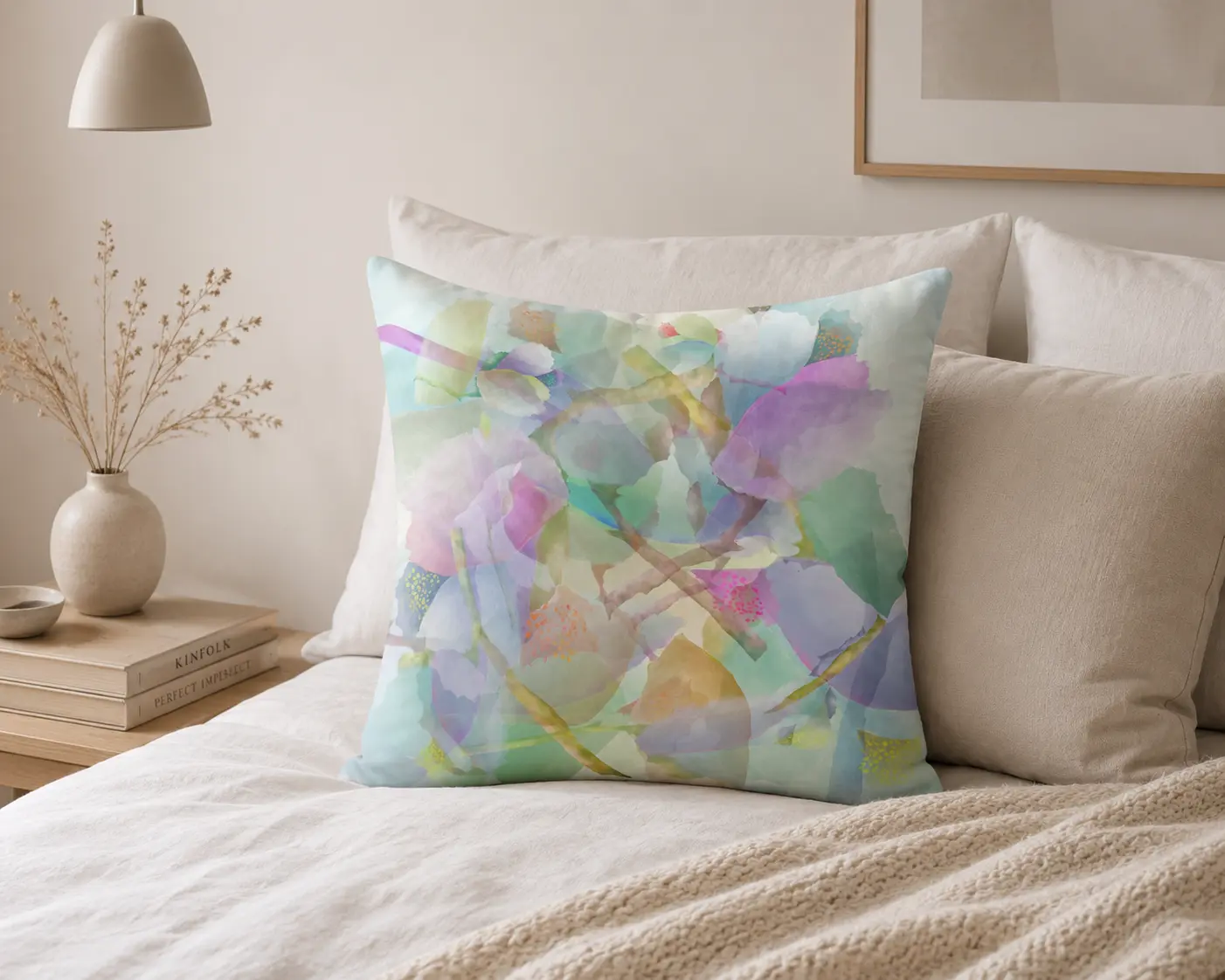 Botanical Watercolor Throw Pillow – Dream Garden Petals Accent Cushion