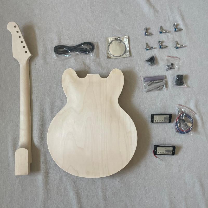 DG335 Style DIY Complete Electric Guitar Kit - 6-String, Silver Accessories, Rhombic Holes, 4.5kg, Guitar Strings, Protection Feature, Gift for Adults
