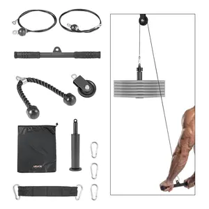 fathersdaygift VEVOR Pulley System, 1 PC LAT and Lift Pulley System, Gym Rack Pulleys Attachment with two Steel Cables, Short Bar, Dual Grip Handles, Cable Machine for Bicep, Shoulder, Back, Up to 280 lbs Capacity