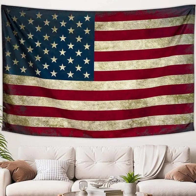 Vintage Retro American Flag Rectangular Tapestry, 60W x 40L Heavy-Duty Polyester Wall Decor, Fade-Resistant Indoor/Outdoor Room Decorations for Dorm Bedroom Living Room