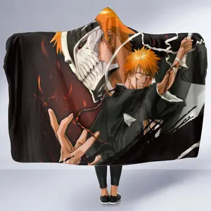 Ichigo Kurosaki 3D Hooded Blanket, 3D Bleach Throw Blanket, Fleece Inside Hooded Blanket, Mother's Day Gifts