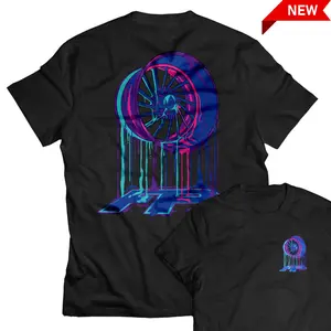 Custom Neon Wheel T-Shirt, Purple & Blue Rim Graphic Tee, Fitzgerald Performance Streetwear Car Culture Shirt for Tuners & Drift Enthusiasts
