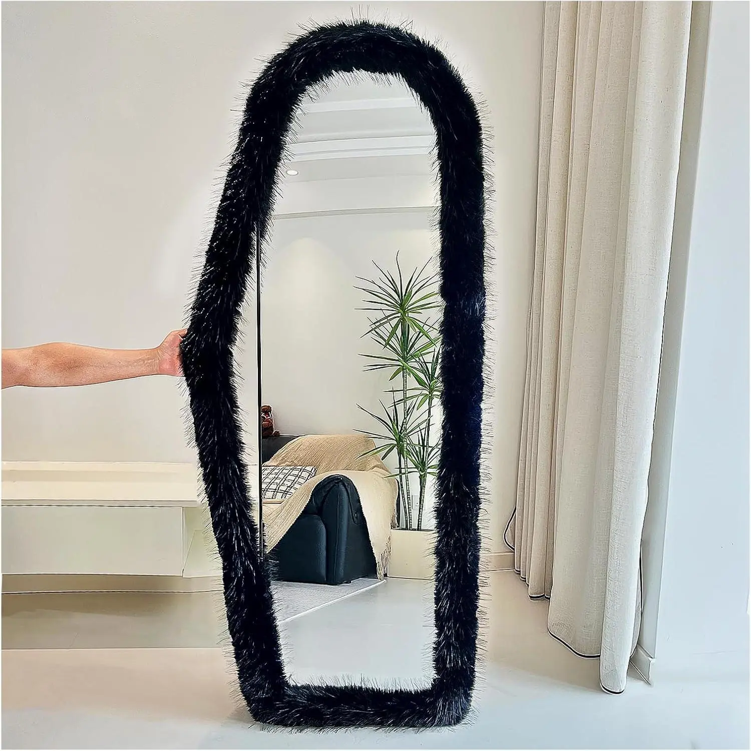 Fluffy Mirror Frame Cover for Arched & Full-Length Mirrors (59"x16") - Stretchy, Non-Slip Fit, 6 Neutral Colors - Soft & Durable Decor (Mirror Not Included)