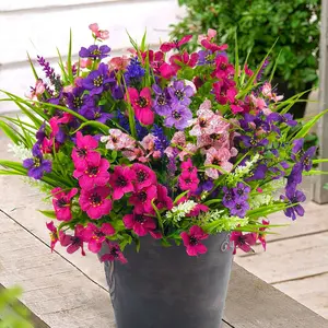 12 Bundles Outdoor Artificial Flowers, Colorful UV Resistant Fake Daisies, Faux Greenery & Shrubs for Garden, Porch, Patio, Window Box Decor
