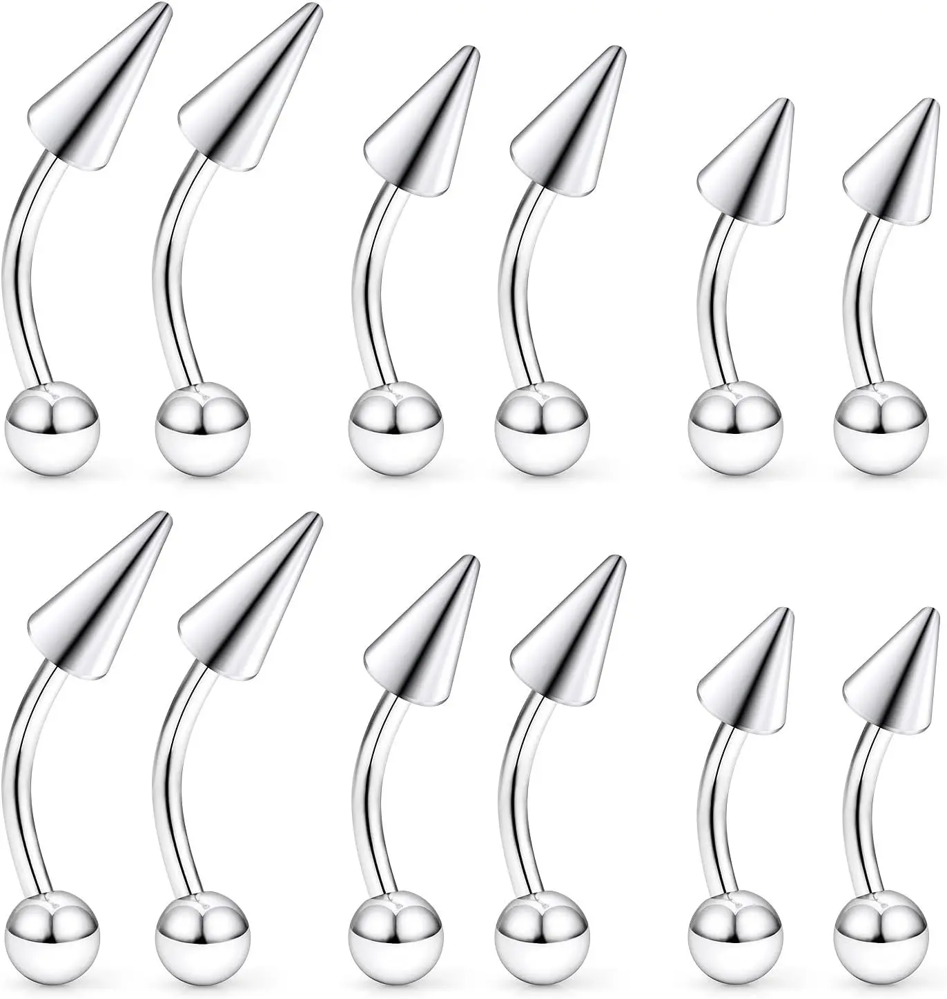 Surgical Steel 16G Lip Piercing Jewelry Vertical Labret Angel Bites Snake Bites Curved Barbell Long Spike Eyebrow Rings for Women Men 6mm/8mm/10mm(Gift)