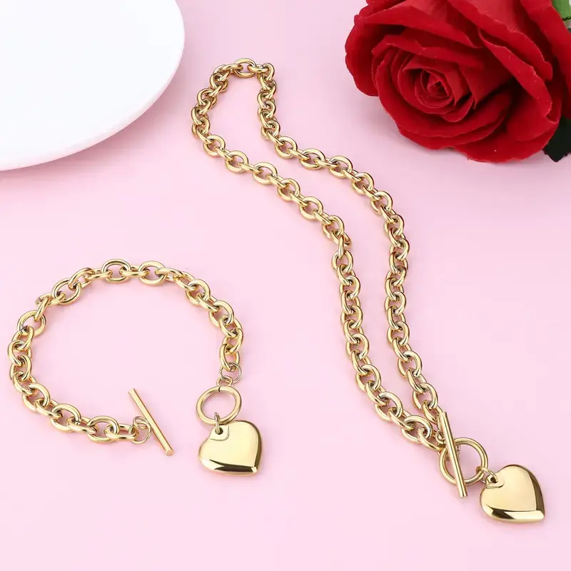 Silver Heart Initials Necklace Bracelet Sets-A-Z Stainless Steel Engraved Charm Bracelet for Women, Ideal for Birthday Festivals and Gifts