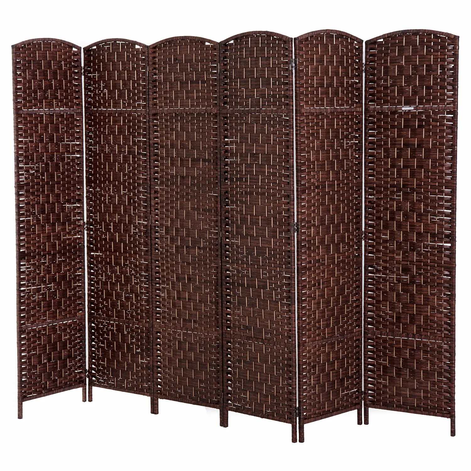 Brown 6-Panel Wicker Weave Room Divider Privacy Screen - 6ft Tall, Natural Texture, Rustic Charm - Versatile Partition for Bedroom, Living Room
