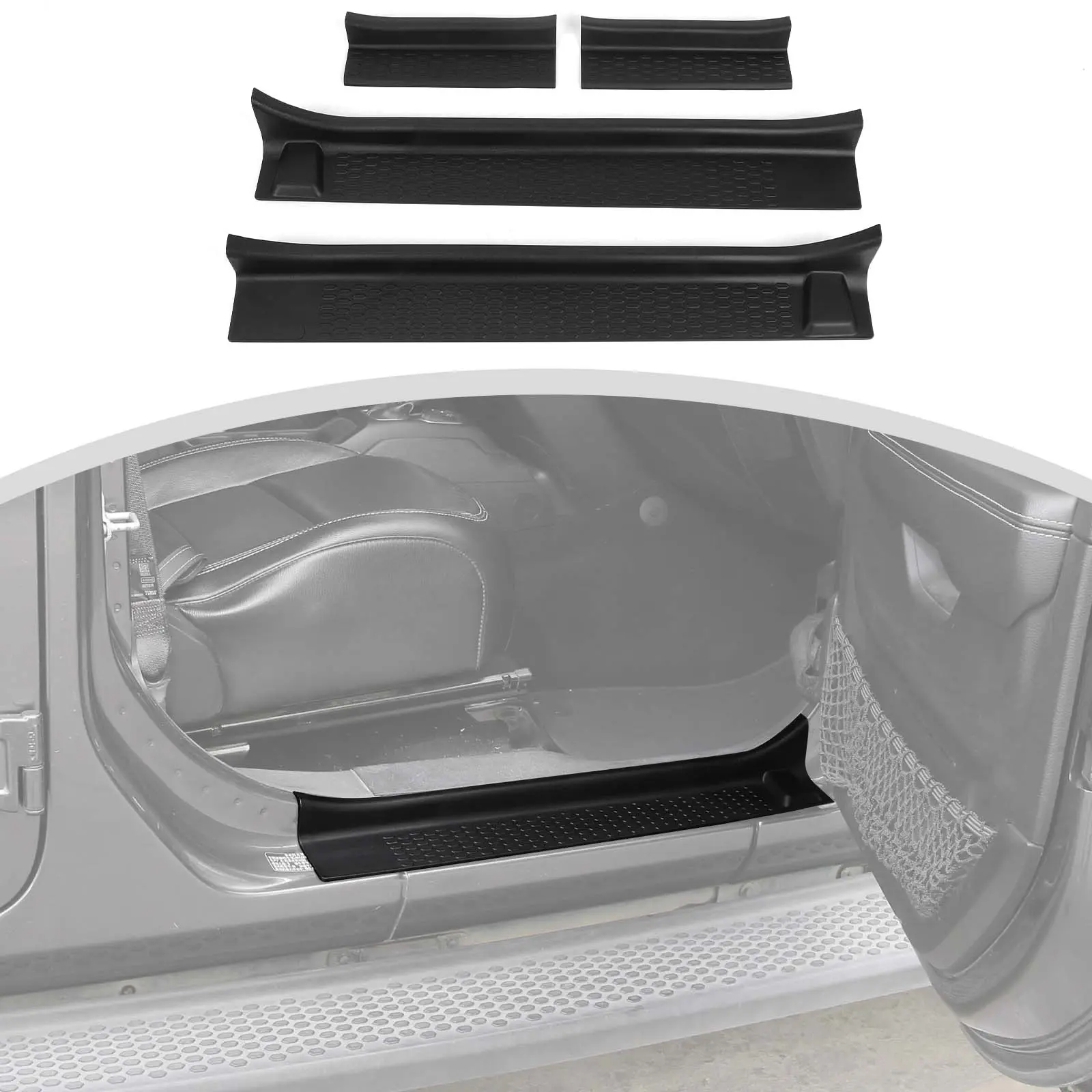 Door Sill Guards, 4-Door Entry Guards Cover for 2018+ Jeep Wrangler JLU & Gladiator JT, Car Interior Accessories with Car Decoration Interior Function Car Decals Car Door Trim Sticker