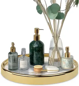 Round Marble ative Tray, Multi-Functional Storage Organizer for Vanity, Coffee Table, , Perfumes and  , Luxury Accent Tray
