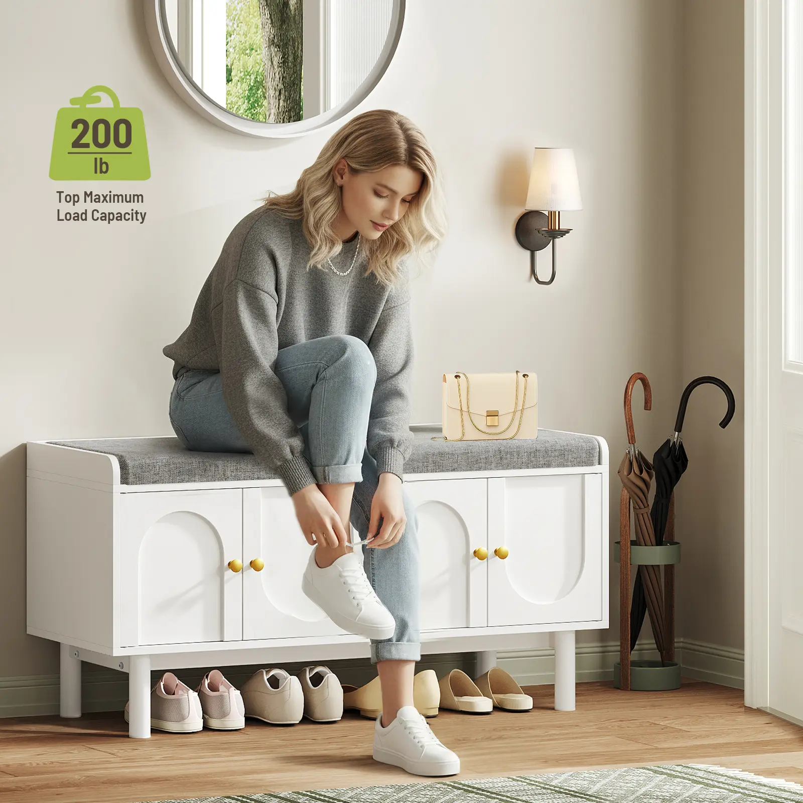 Shoe Storage Bench, 2-Tier Entryway Bench with Cushion, 15" D x 39.4" W x 19.7" H, Shoe Cabinet Bench with 4 Doors and Adjustable Shelves, for Entryway, Hallway, Bedroom, Living Room, White #SummerVibes#DealsforYouDays #SummerGarden