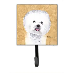 212 MAIN Bichon Frise Print Metal Key Holder with Single Hook - Wall-Mounted Home Organiser, Room Decor, Hardboard Tile Compatible Leash Holder