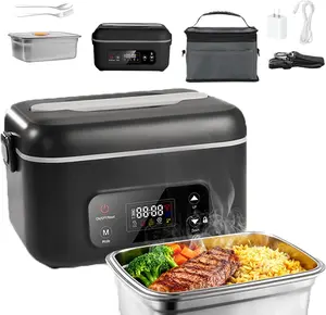 Cordless Electric Lunch Box  - 3 Trims (1000ml), Waterless Heating, Detachable 304 Stainless Steel Liner with Timer & Insulation